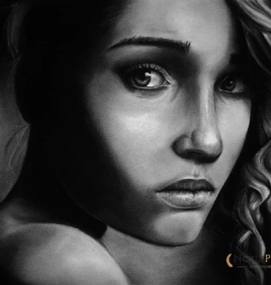 black pastel portrait drawing from a photo