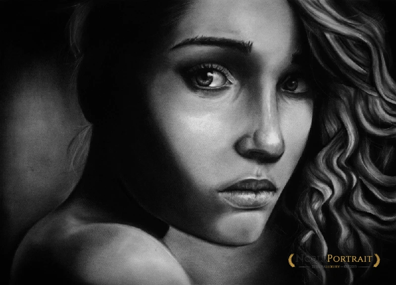 black pastel portrait drawing from a photo