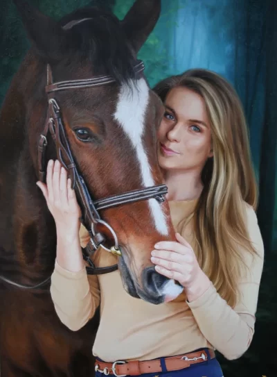 custom oil portrait from photo horse and woman