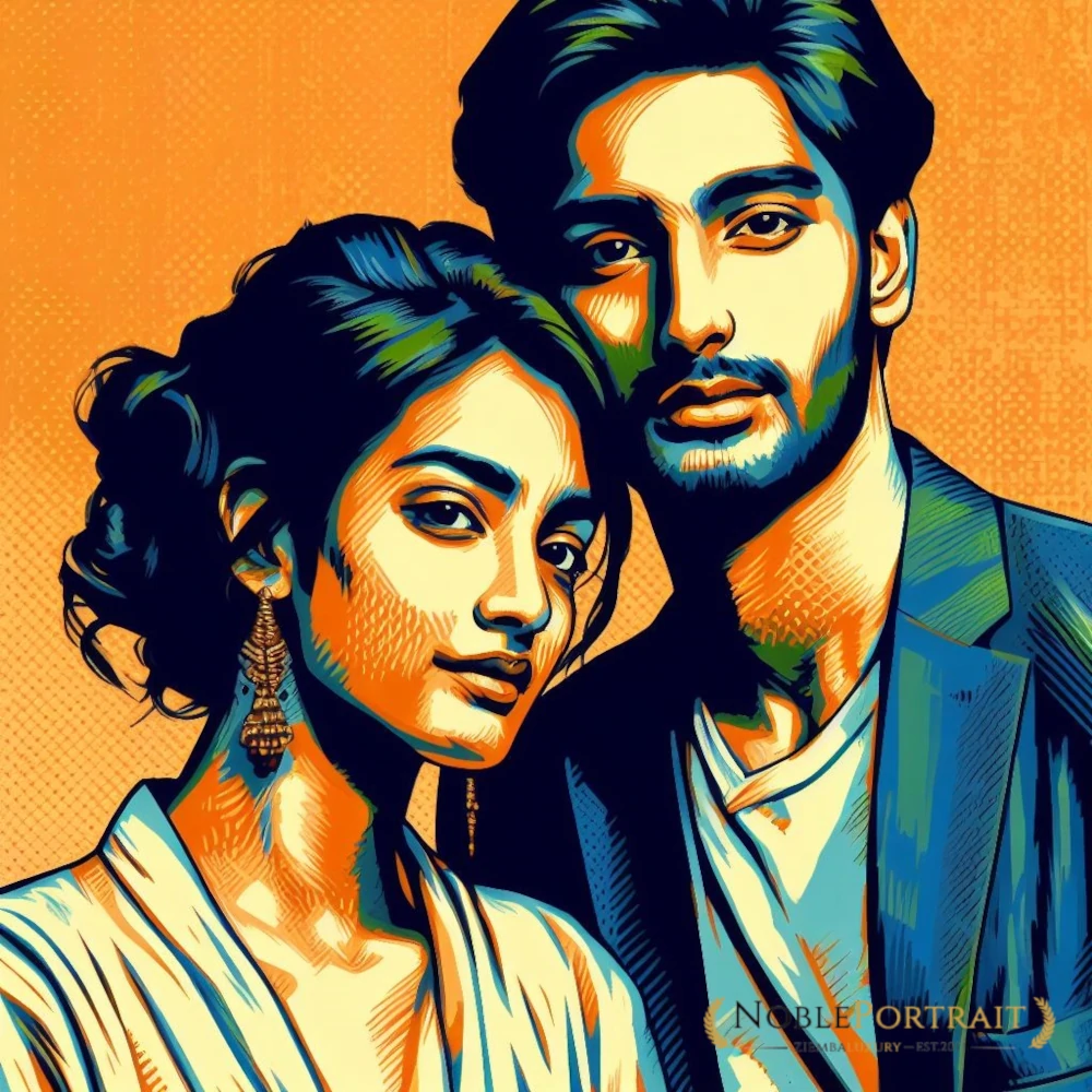 custom pop art portrait painting from photo hindu couple