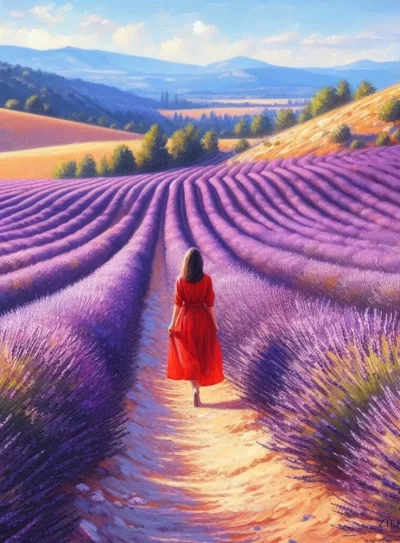 lavender field landscape painting photo